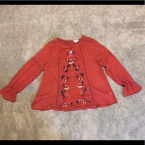 Burnt Orange, Floral Embroidered Top